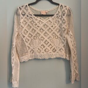 Chic Lace Crochet Crop Top - Cream